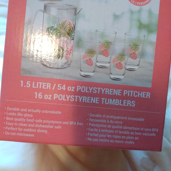 1 Pitcher 4 Tumbler tropical design set BNIB - Picture 2 of 4